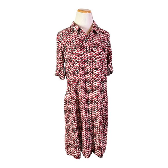 J. Jill Size 12 Button-Front Shirtdress Red Black Print Pockets - Picture 1 of 11